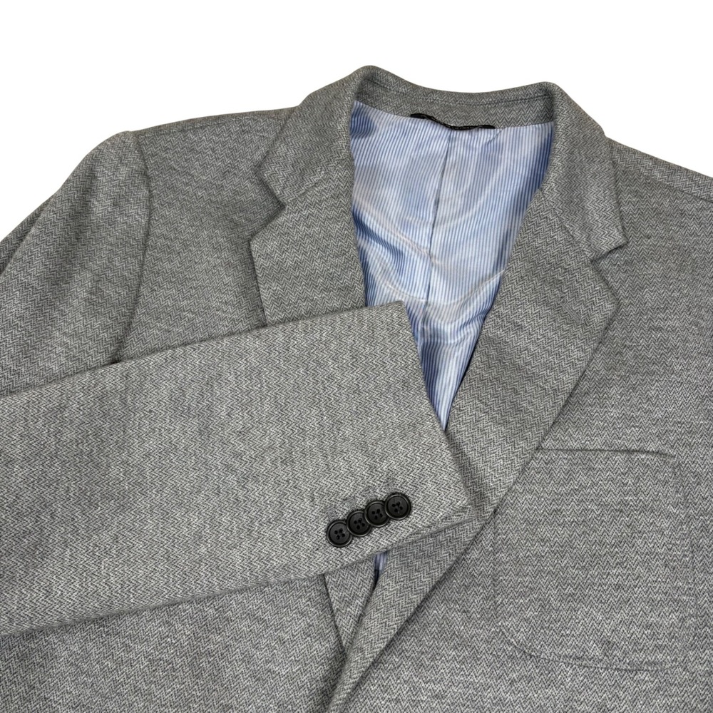 Banana Republic Mens 42L Tailored Slim Fit Gray Herringbone Knit Blazer Jacket